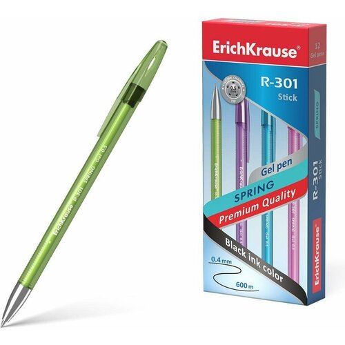 Ручка гелевая ErichKrause R-301 Spring Gel Stick 0.5, цвет чернил черный / набор 12шт