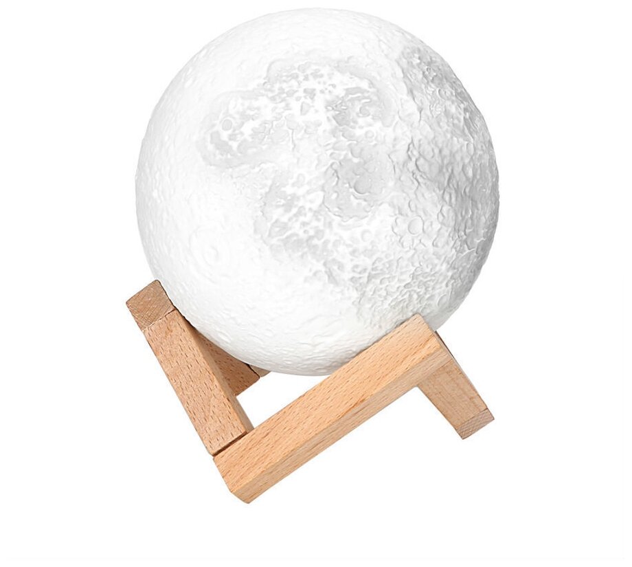 Светильник-ночник 3D шар Луна , на деревянной подставке с пультом управления, 15 см - фотография № 1
