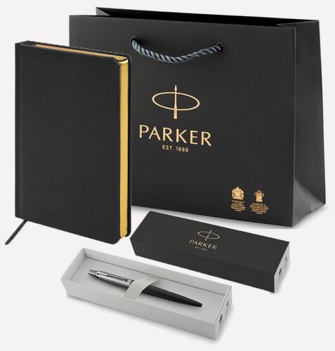 Изображение товара Подарочный набор: шариковая ручка Parker Jotter Originals черная, ежедневник А5 черный и фирменный пакет Паркер