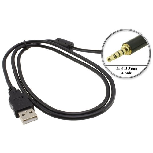 Переходник USB - Jack 3.5mm 4 контакта (4 pole), кабель, для диктофона Benjie; MP3 плейера Canyon; Iriver; Mad Wave; Qumo и др.