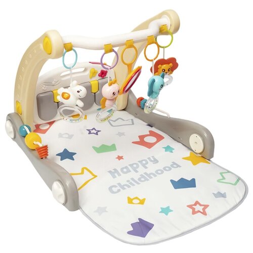 фото Babycare ходунки flash 2 в 1, развивающий коврик-пианино, игрушки, свет, звук, бежевый