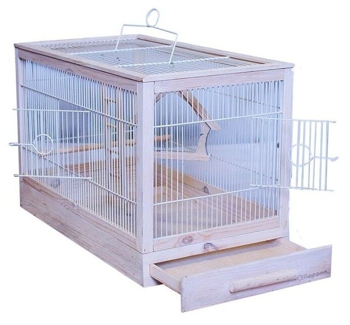 Darell ZooM Клетка для птиц "Ретро - кантри" большая, деревянная, цвет белый 71*33,5*51