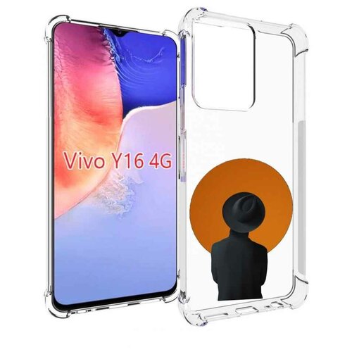 Чехол MyPads парень в шляпе в оранжевом кружке для Vivo Y16 4G/ Vivo Y02S задняя-панель-накладка-бампер