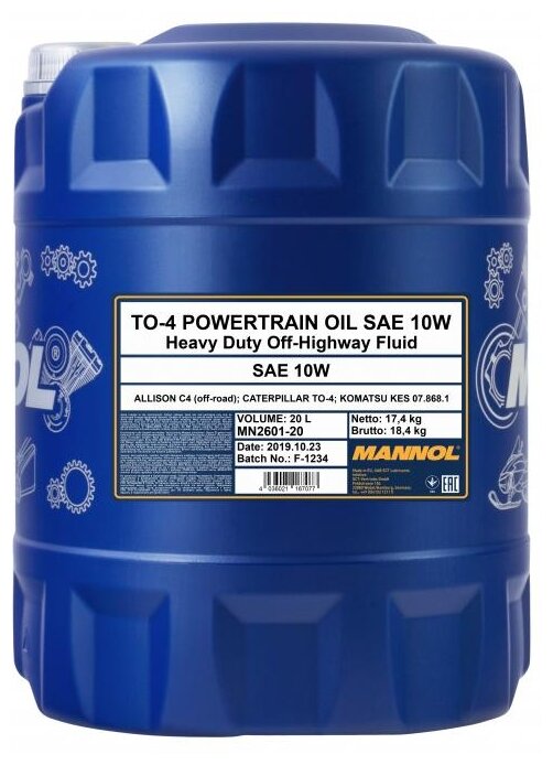 Масло моторное Mannol TO-4 Powertrain Oil SAE 10W 20L, 3002