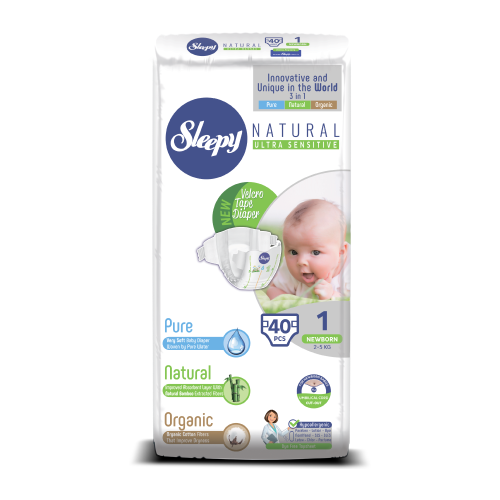 Sleepy подгузники Natural Ultra Sensitive 1 (2-5 кг), 40 шт.