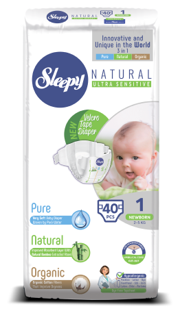 Подгузники Sleepy Natural Ultra Sensitive Newborn 1 (2-5 кг) 40 шт