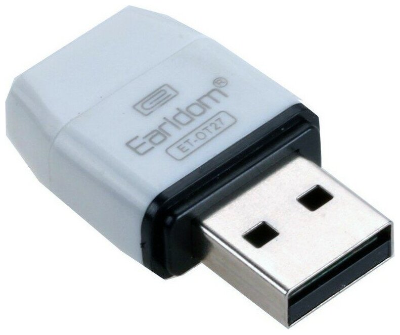 Кардридер Earldom для microSD, ET-OT27, USB 2.0, пластик, цвет: белый, с чёрной полосой