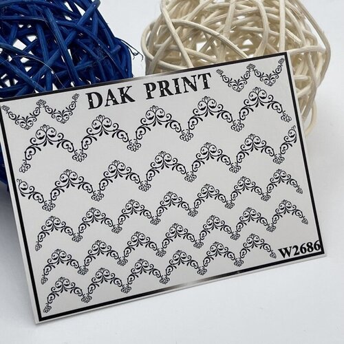 Слайдеры для маникюра (водные наклейки) для дизайна ногтей Черные узоры вензеля