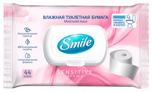 Smile Sensitive Aroma Влажная туалетная бумага смываемая c клапаном 44 шт