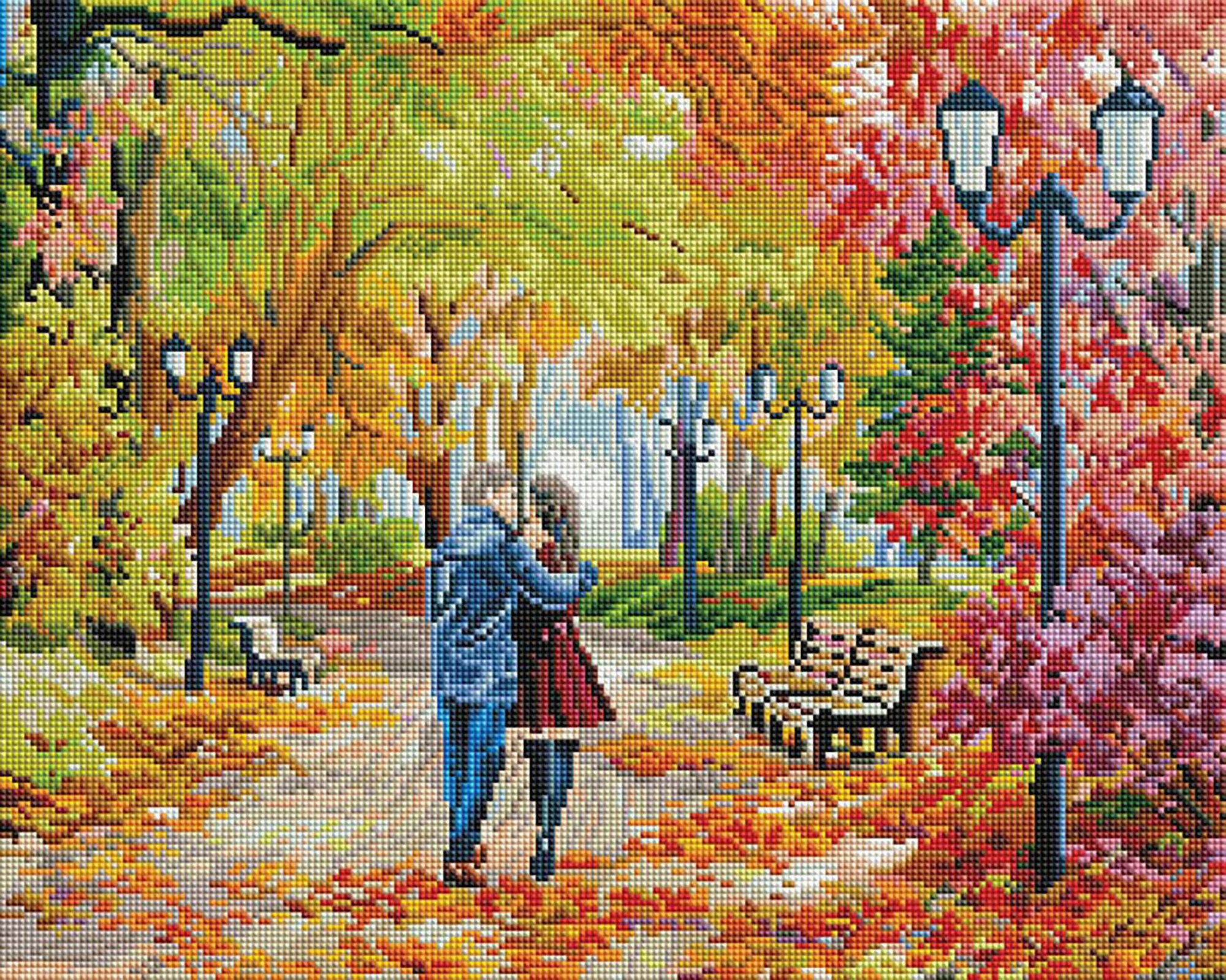 Картина мозаикой Белоснежка Осенний парк, скамейка, двое, 40x50 см - фото №1