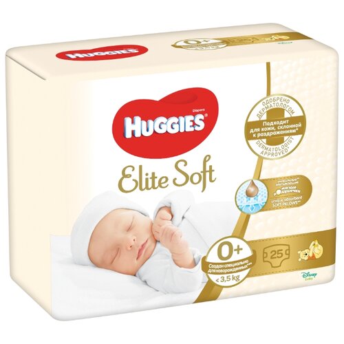 фото Huggies подгузники Elite Soft 0 (до 3,5 кг) 25 шт.