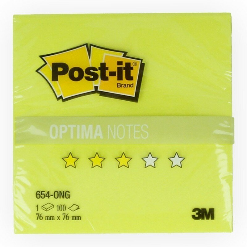 3M Бумага для заметок с липким слоем POST-IT OPTIMA ( 76 x 76 мм) 100 л. Весна, салатовый неон 654-ONG