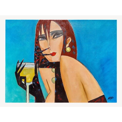 Картина серия “Женщина с бокалом. Русская” | жанр: поп-арт, кубизм | 39,5*29,5 см, масло; 2023 г | современный художник Михаил Романов