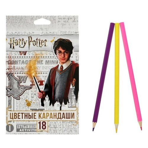 Карандаши цветные 18 цветов Гарри Поттер, заточенные, картонная коробка, европодвес
