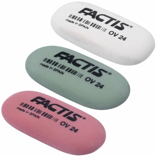 Ластик FACTIS OV 24 (Испания), 49x24x9 мм, цвет ассорти, овальный, мягкий, CMFOV24 8 шт.