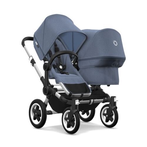 фото Универсальная коляска bugaboo donkey 2 duo (2 в 1) alu/blue melange/blue melange, цвет шасси: серебристый