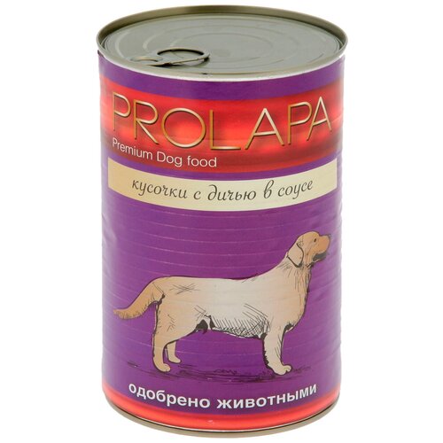 Корм влажный PROLAPA Premium для собак, дичь кусочки в соусе, 850 г.
