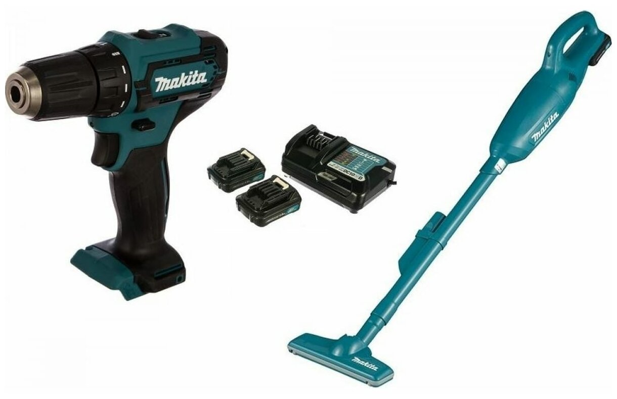 Набор инструментов Makita: дрель-шуруповерт DF333DZ + пылесос CL106FDZ + 2 аккумулятора BL1016 + з/у DC10WD CLX226X1