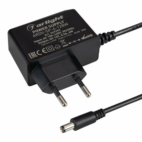 049390 Блок питания ARDV-SP-6-12BW (12V, 0.5A, 6W) (Arlight, Адаптер, 5 лет)