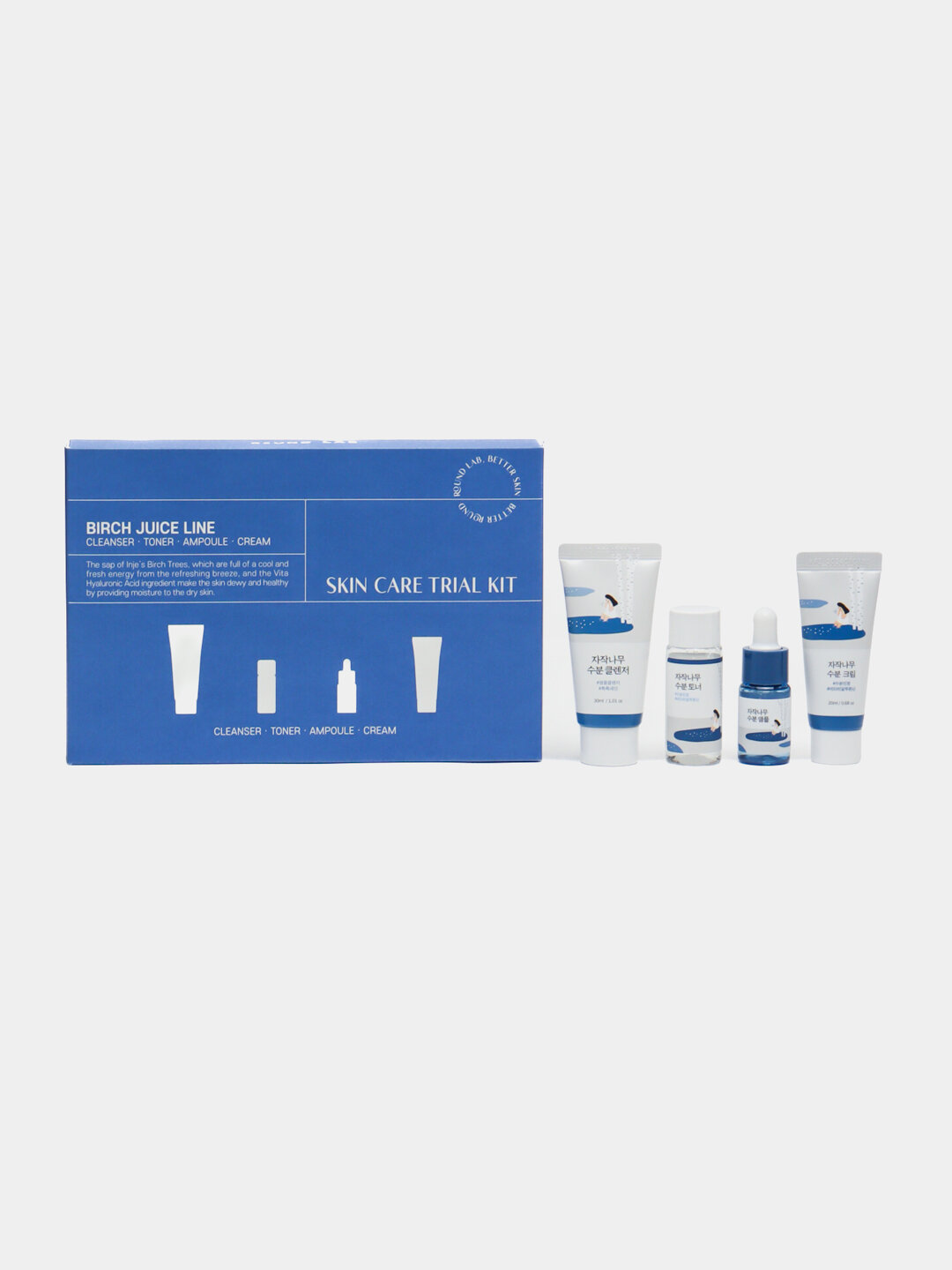 ROUND LAB дорожный набор миниатюр для лица, Pine Calming Cica Trial Kit, 4 средства Синий