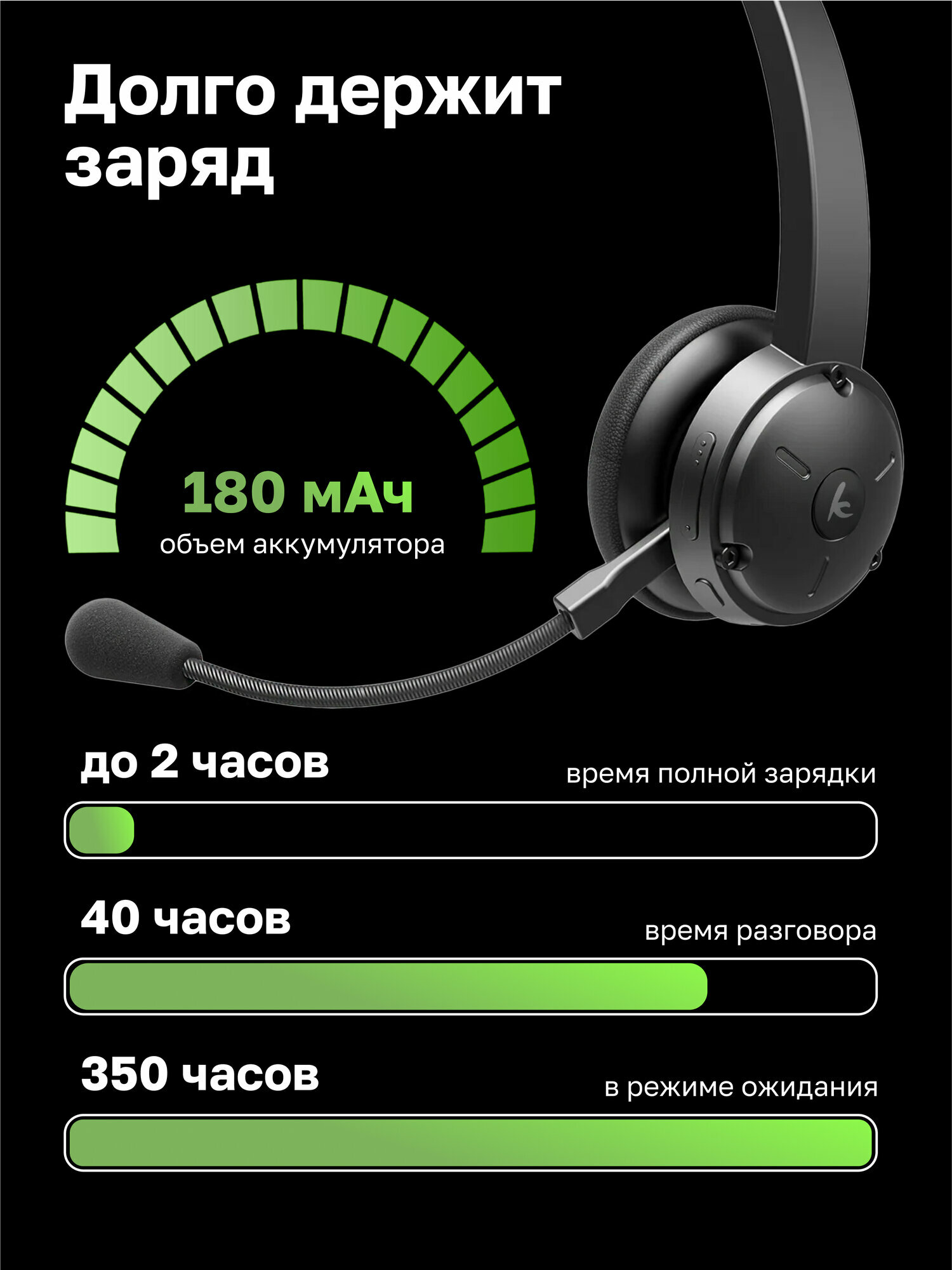 Гарнитура с микрофоном беспроводная для компьютера Kromix K201B, с адаптером, черная — фото 1