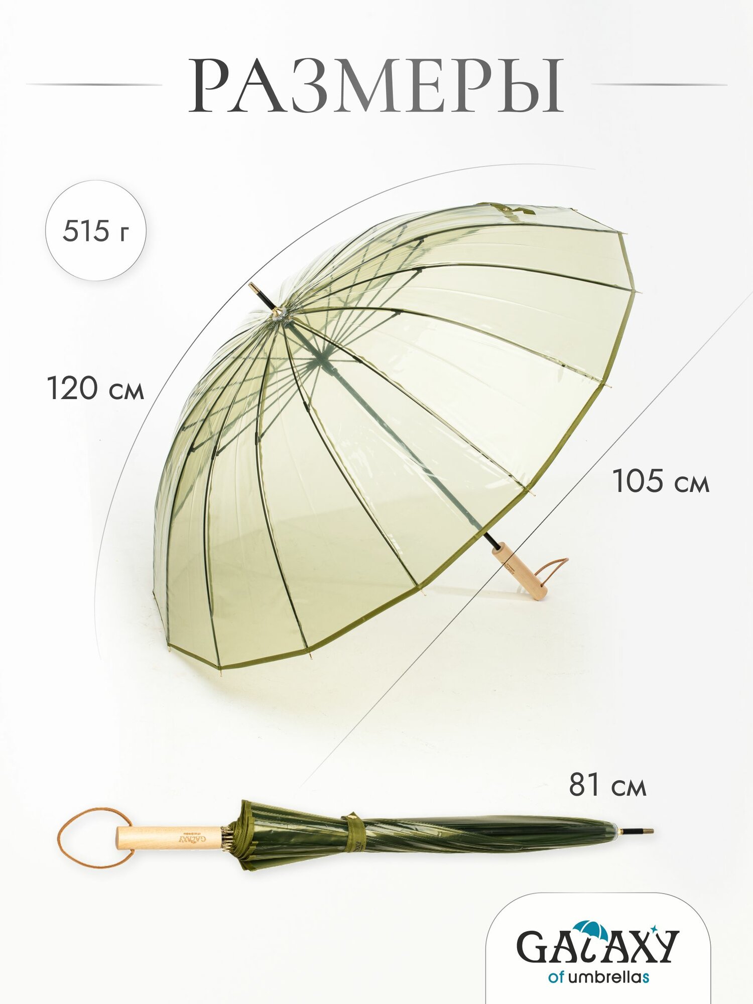 Зонт-трость GALAXY OF UMBRELLAS, зеленый — фото 1
