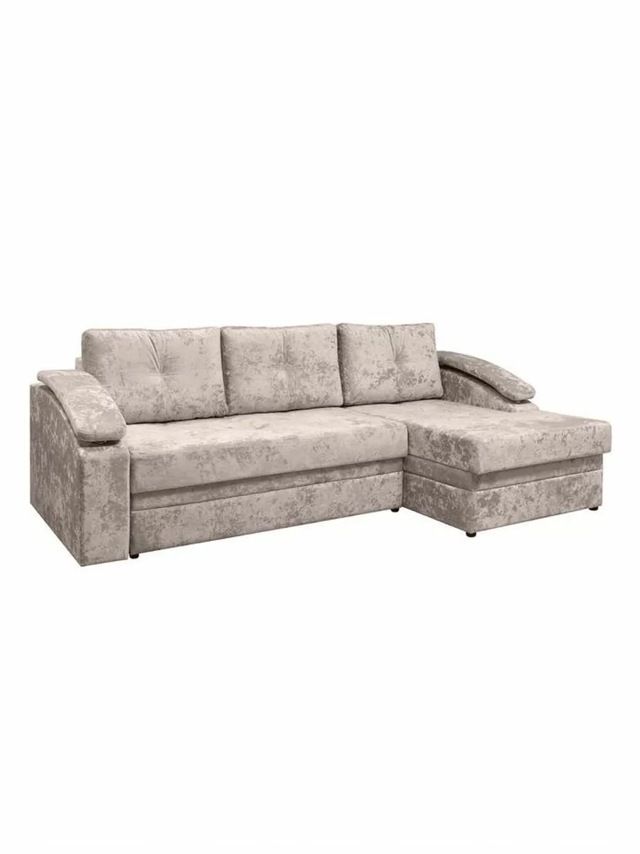 Диван кровать угловой Мэлвин независимый пружинный блок, раскладной, тик-так, с ящиком для белья, 150х213.5 см спальное место, Бежевый, велюр Правая