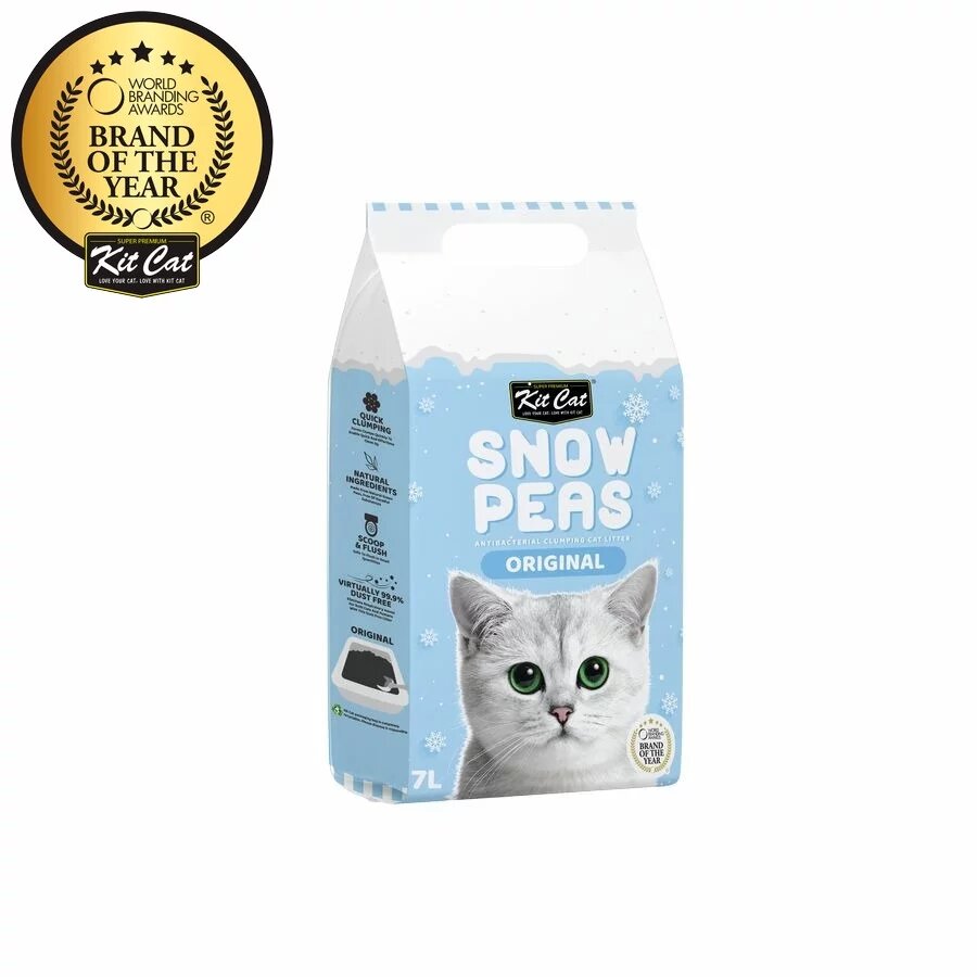 Kit Cat Snow Peas наполнитель для туалета кошки биоразлагаемый на основе горохового шрота оригинал 7 л