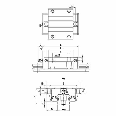 Модуль перемещения / Линейный подшипник качения/Каретка EGW30CCZAH (низкопрофильная) TECHNIX — фото 1