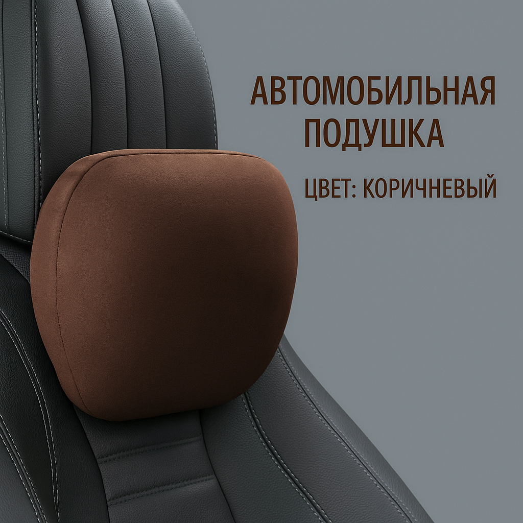 Подушка автомобильная на подголовник, в стиле Maybach, Хлопковый, Замшевый, Коричневый.