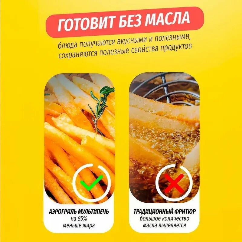 Аэрофритюрница, 1500Вт, съемная крышка, регулировка конвекции, отсрочка старта — фото 1