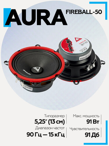 Изображение товара Акустическая система Aura FIREBALL-50 13 см СЧ-драйвер 91Вт, 91 db, 4 Ом, черные