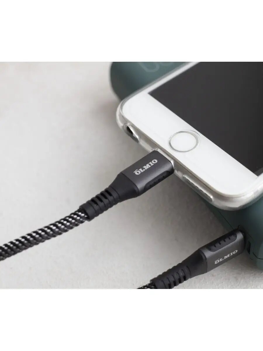 Кабель USB-C Lightning PD 30W, быстрая зарядка iPhone, 1.2 м, тканевая оплётка, чёрный — фото 1