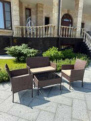 Комплект садовой мебели Full Comfort - FOX из искусственного ротанга (столик, двухместный диван, 2 кресла) коричневый