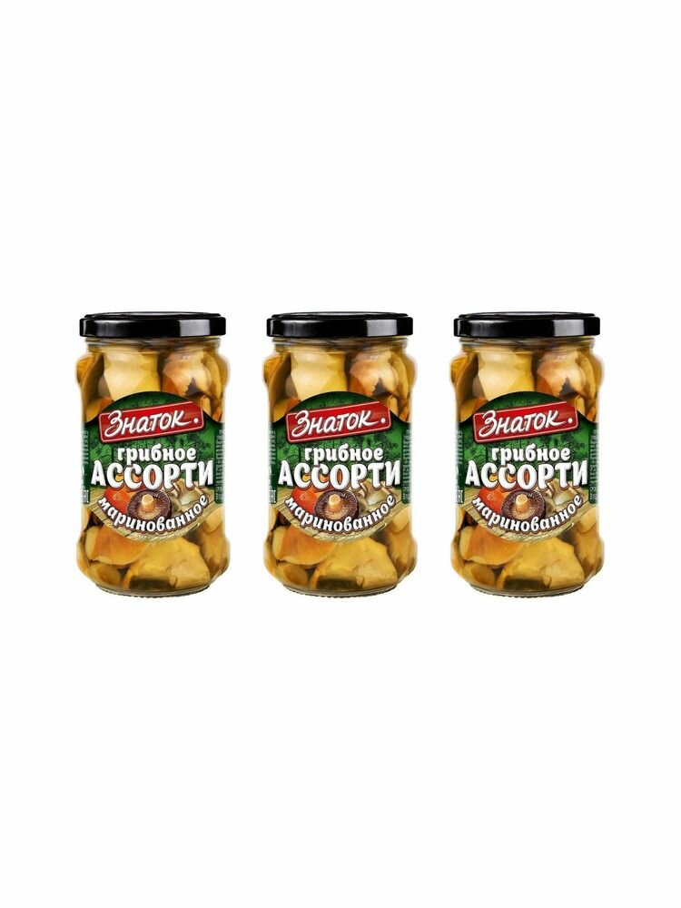 Знаток Грибное ассорти маринованное 280 г, 3 шт