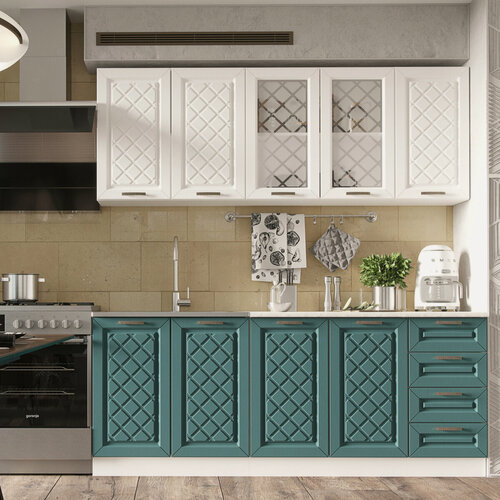 Изображение товара Кухонный гарнитур, кухня, готовый комплект Агава 2 м Акация белая/Моренга