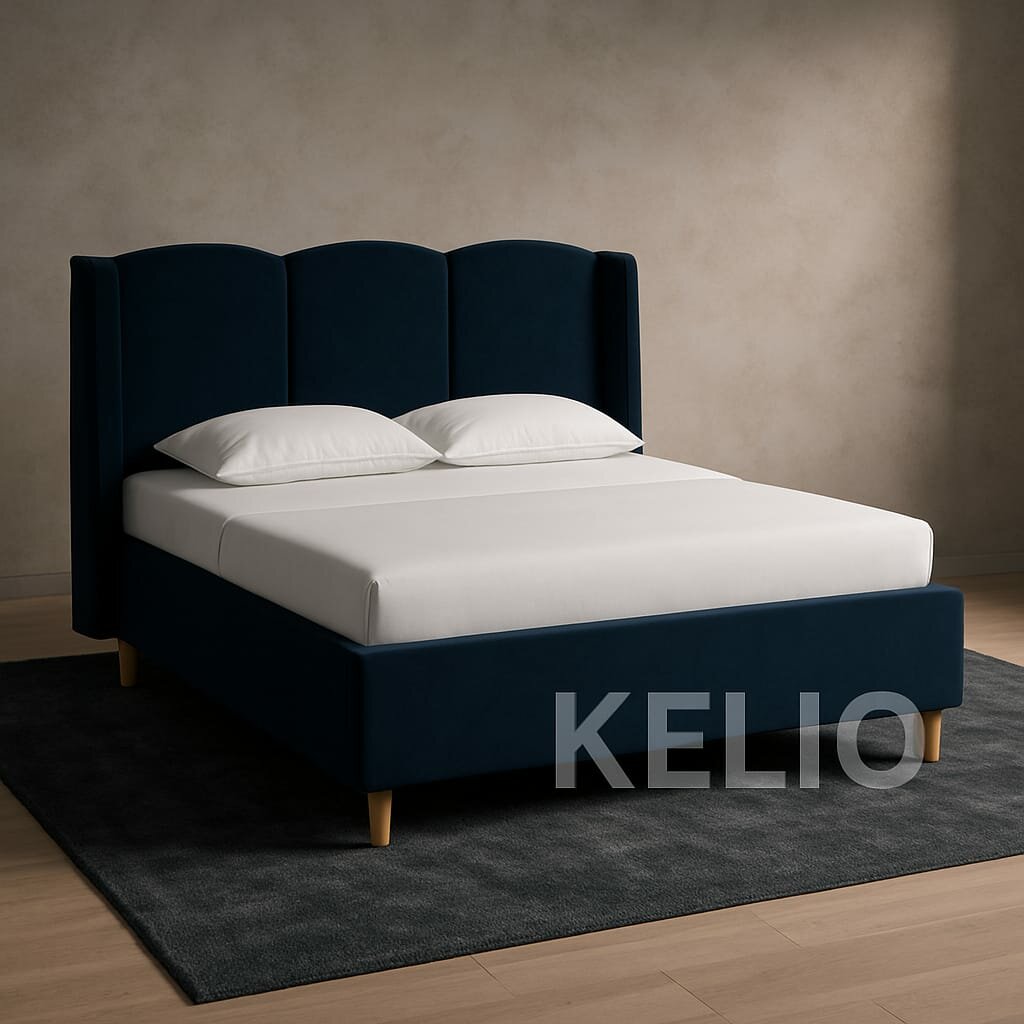 Кровать двуспальная 160x200 c подъемным механизмом Mali, темно-синий