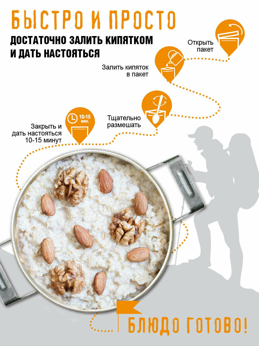 Картинки Каша овсяная Здоровая еда с орехами и медом быстрого приготовления сублимированная для похода, 55 г