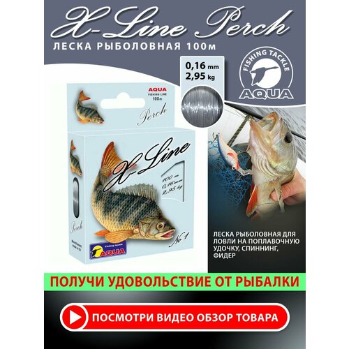 Леска для рыбалки AQUA X-Line Perch (Окунь) 100m, 0,16mm, 2,95kg / для спиннинга, троллинга, фидера, удочки / серо-стальной