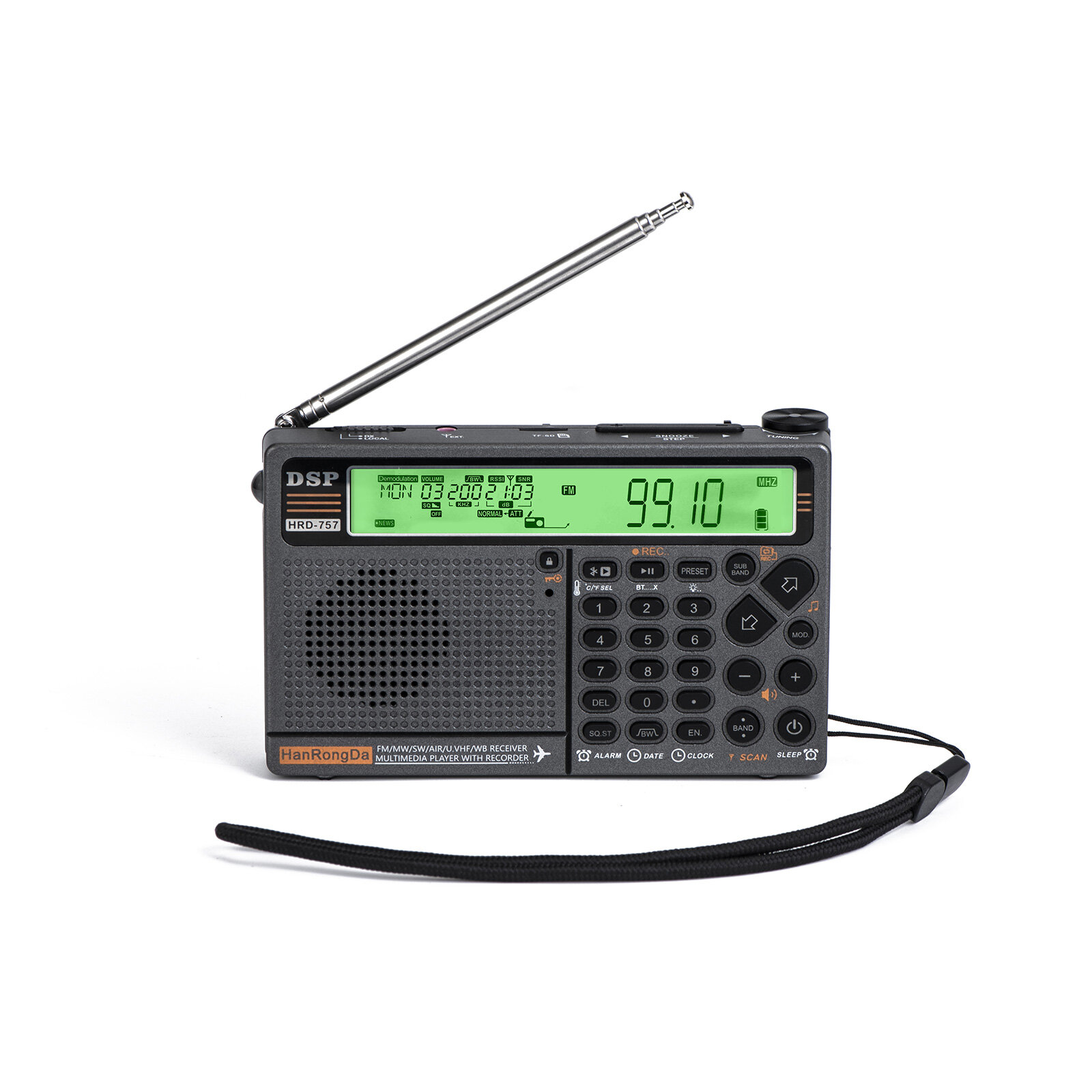HanRongDa HRD-757 многодиапазонный радиоприемник FM AM MW SW V.UHF AIR WB портативное радио управление через приложение BT TF музыкальный проигрыватель SOS будильник фонарик будильник часы