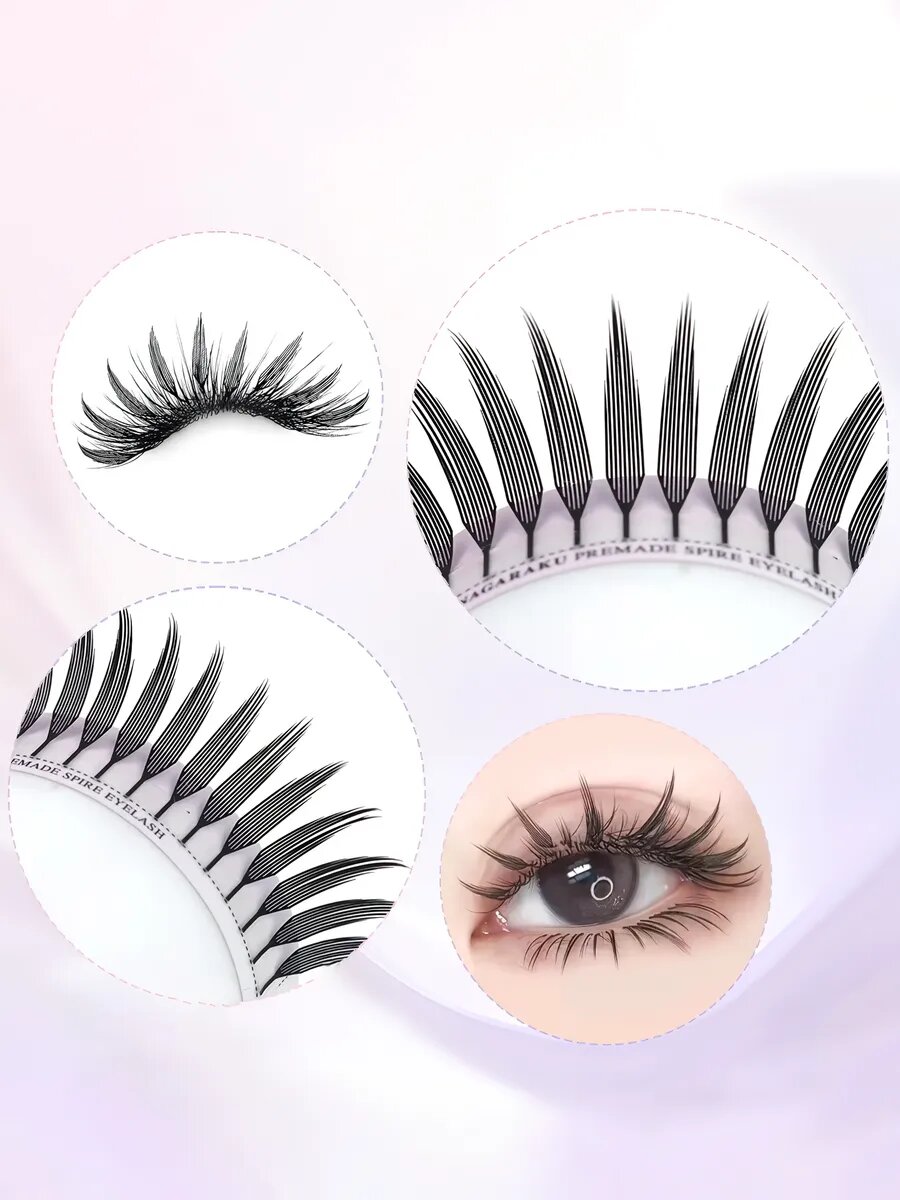 Пучки перья ресницы NAGARAKU "Аниме эффект", изгиб D, длина 8-15 мм, толщина 0.07 мм, черные — фото 1