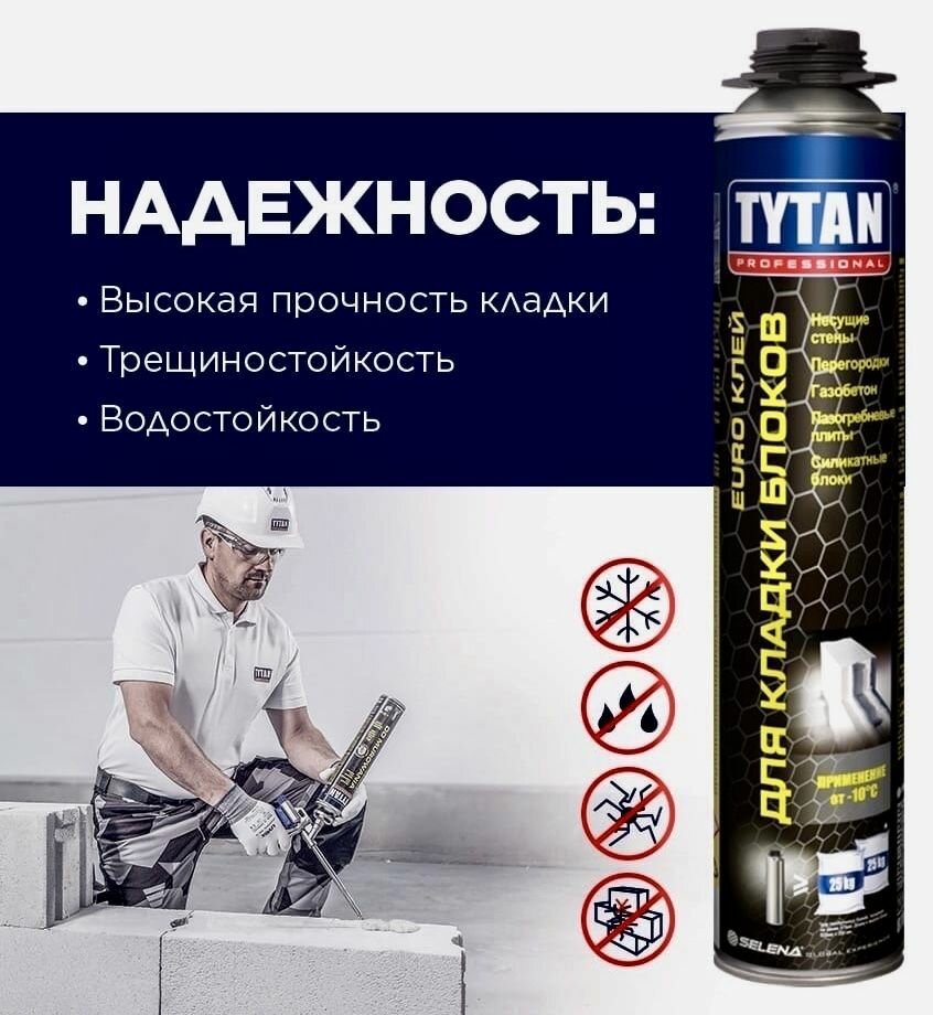 Клей Tytan Professional для кладки блоков полиуретановый 870мл светло-серый