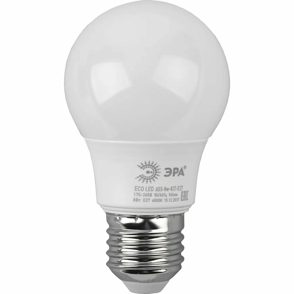 Светодиодная лампа ЭРА ECO LED A55-8W-827-E27 груша теплый Б0032095
