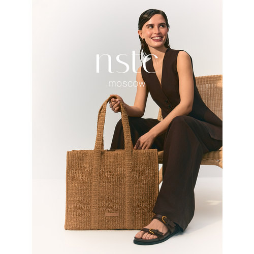 Сумка пляжная nstcmoscow фактура плетеная рельефная матовая бархатистая зернистая коричневый 4641₽