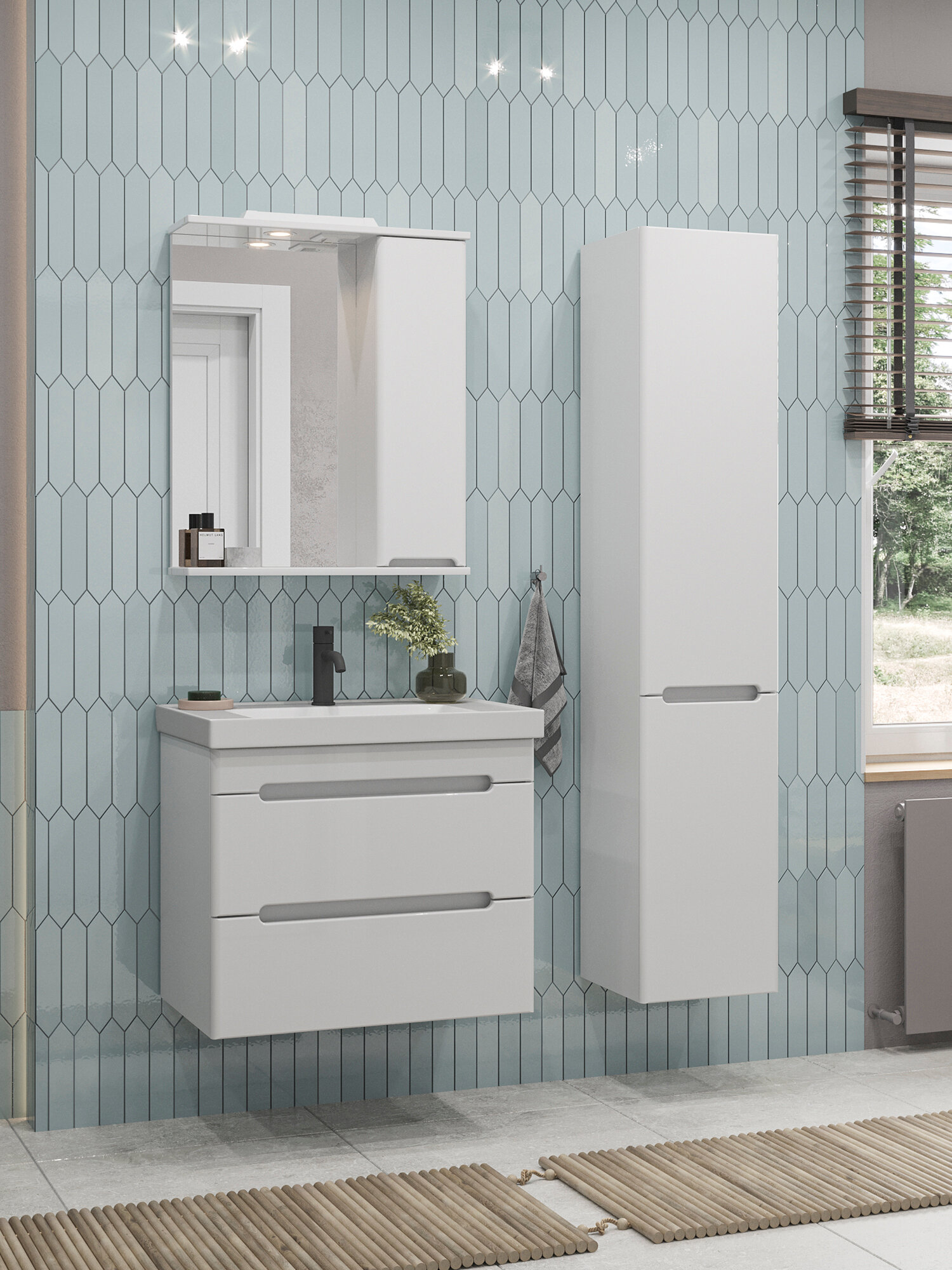 Тумба подвесная SanStar Адель 70 с раковиной Грейс 70 (комплект) для ванной комнаты, белая