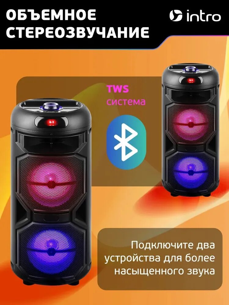 Колонка блютуз беспроводная Intro WZ810 музыкальная большая караоке с микрофоном и радио, Bluetooth 5.0, microSD — фото 1