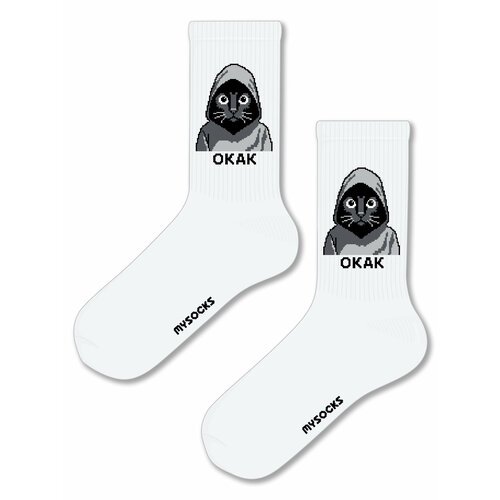 фото Носки mysocks кот о как - мемы, размер 36-43, белый