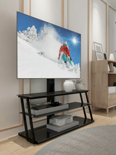 Изображение товара Стойка для телевизора с кронштейном 32"-75", COZY CAT TW3001,3-слойное Чёрный закаленное стекло