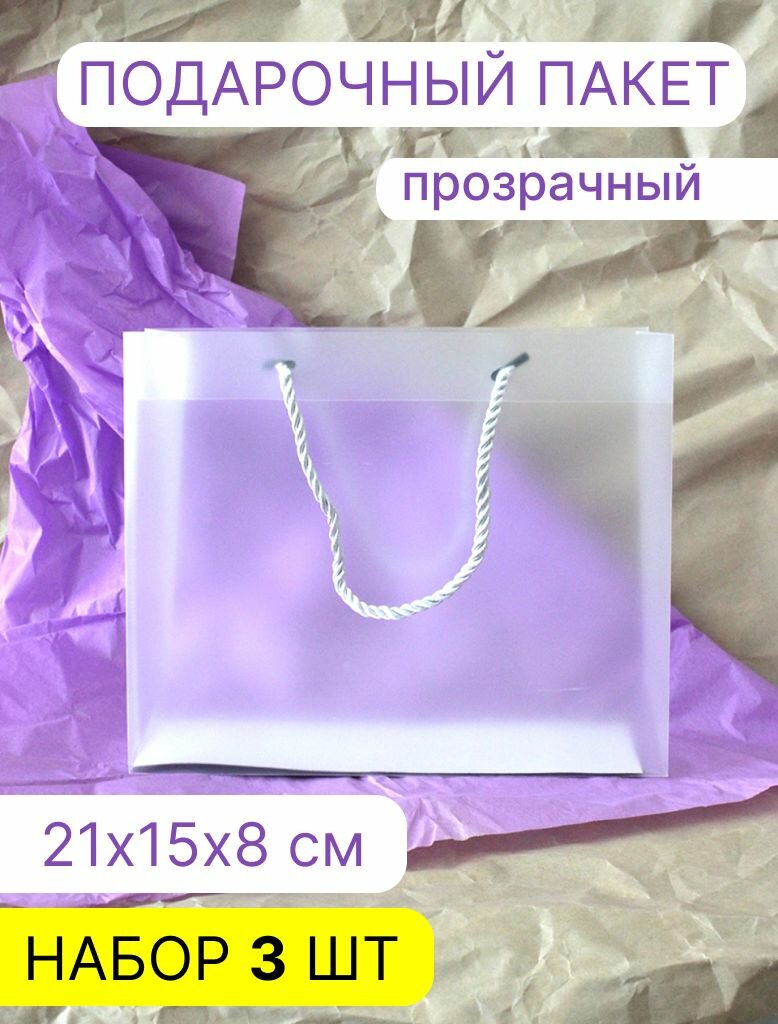 Пакет подарочный "Симфония" прозрачные с ручками 25х20х8 см, набор пакетов 3 шт.