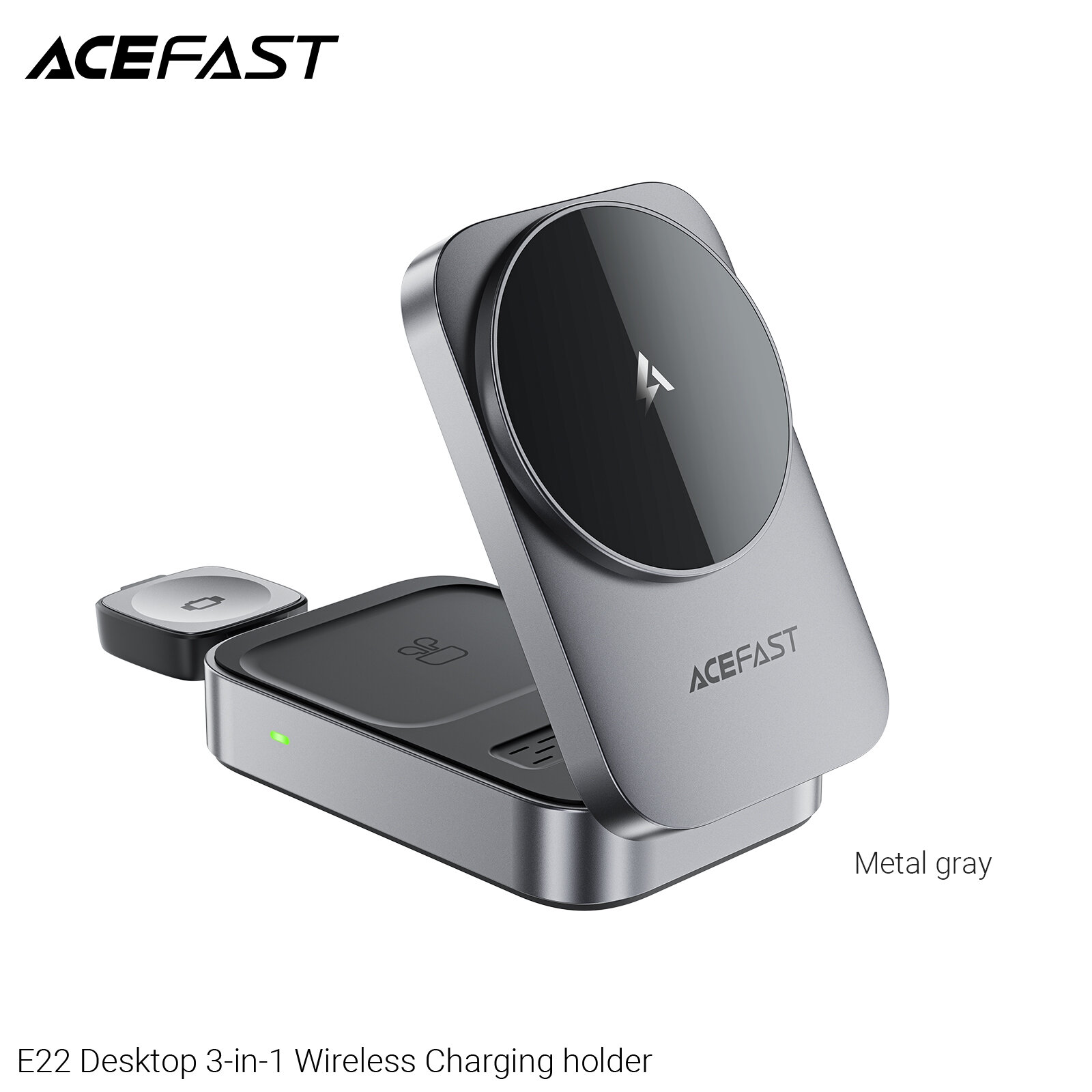 Беспроводная зарядка для IPhone ACEFAST E22 Док станция 3в1 Графитовая